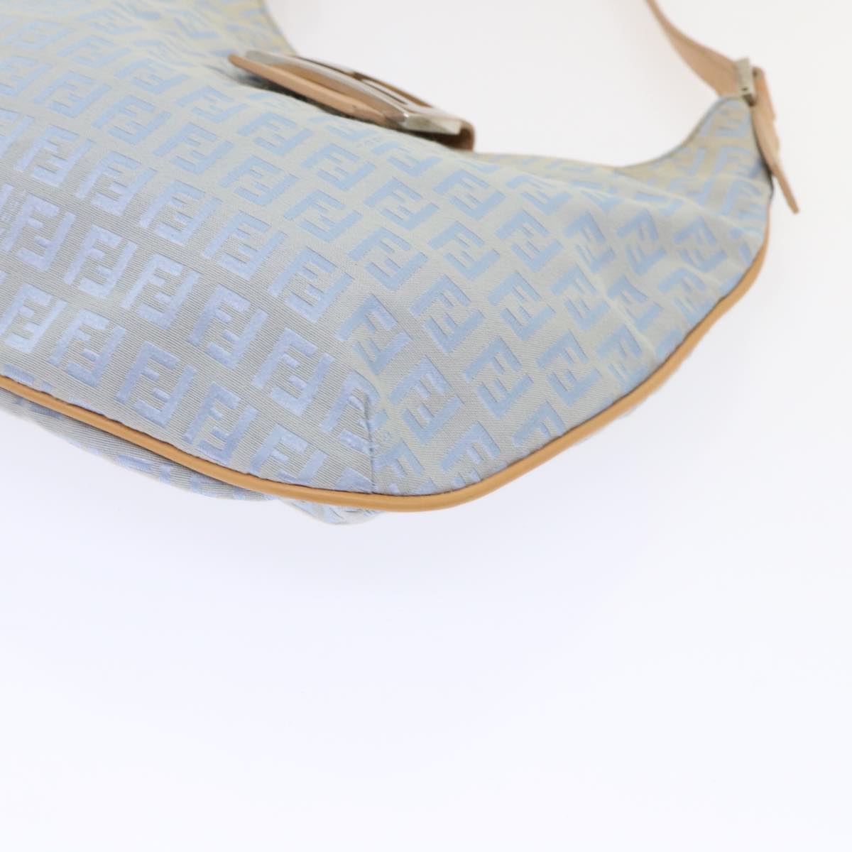 FENDI Mamma Baguette Zucchino Canvas Shoulder Bag Nylon Light Blue 46673