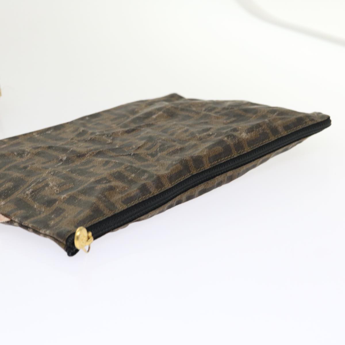 FENDI Zucca Canvas Hand Bag Straw Brown Black 46675