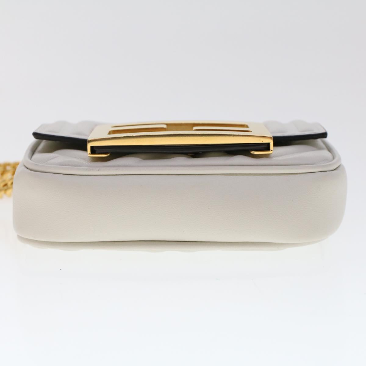FENDI Zucca Canvas Nano Baguette Chain Shoulder Bag Leather White 47061