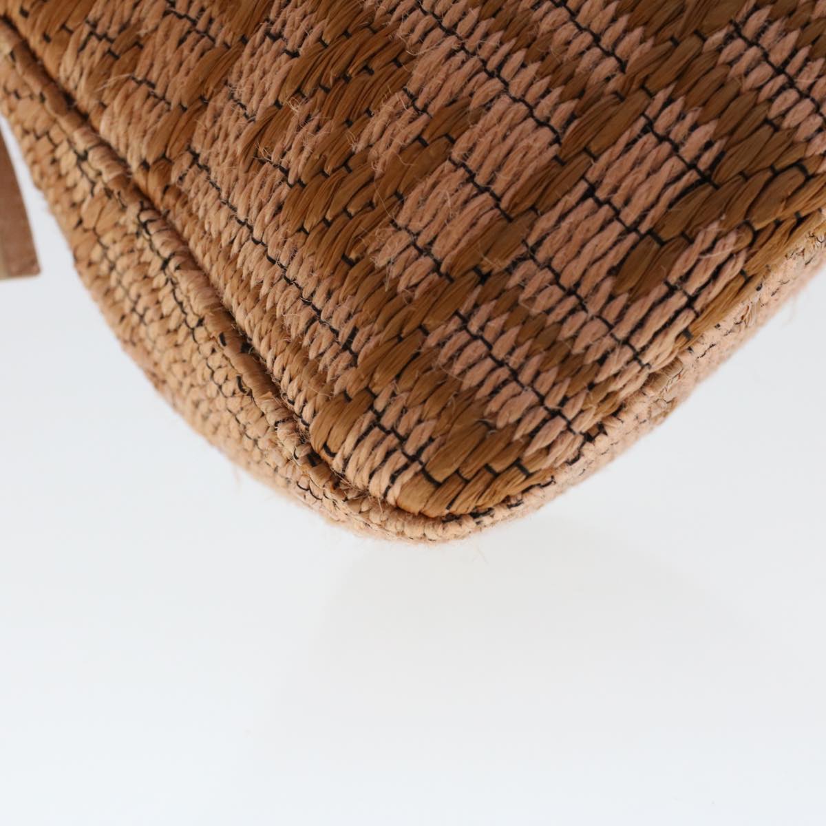 FENDI Mamma Baguette Shoulder Bag Straw Beige Pink 47062