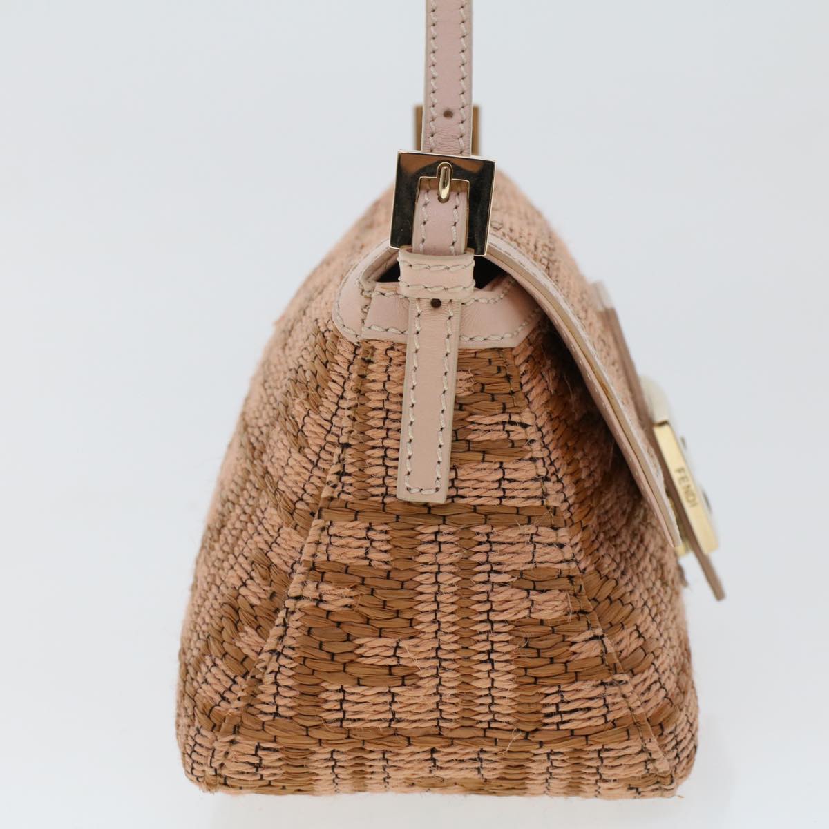 FENDI Mamma Baguette Shoulder Bag Straw Beige Pink 47062