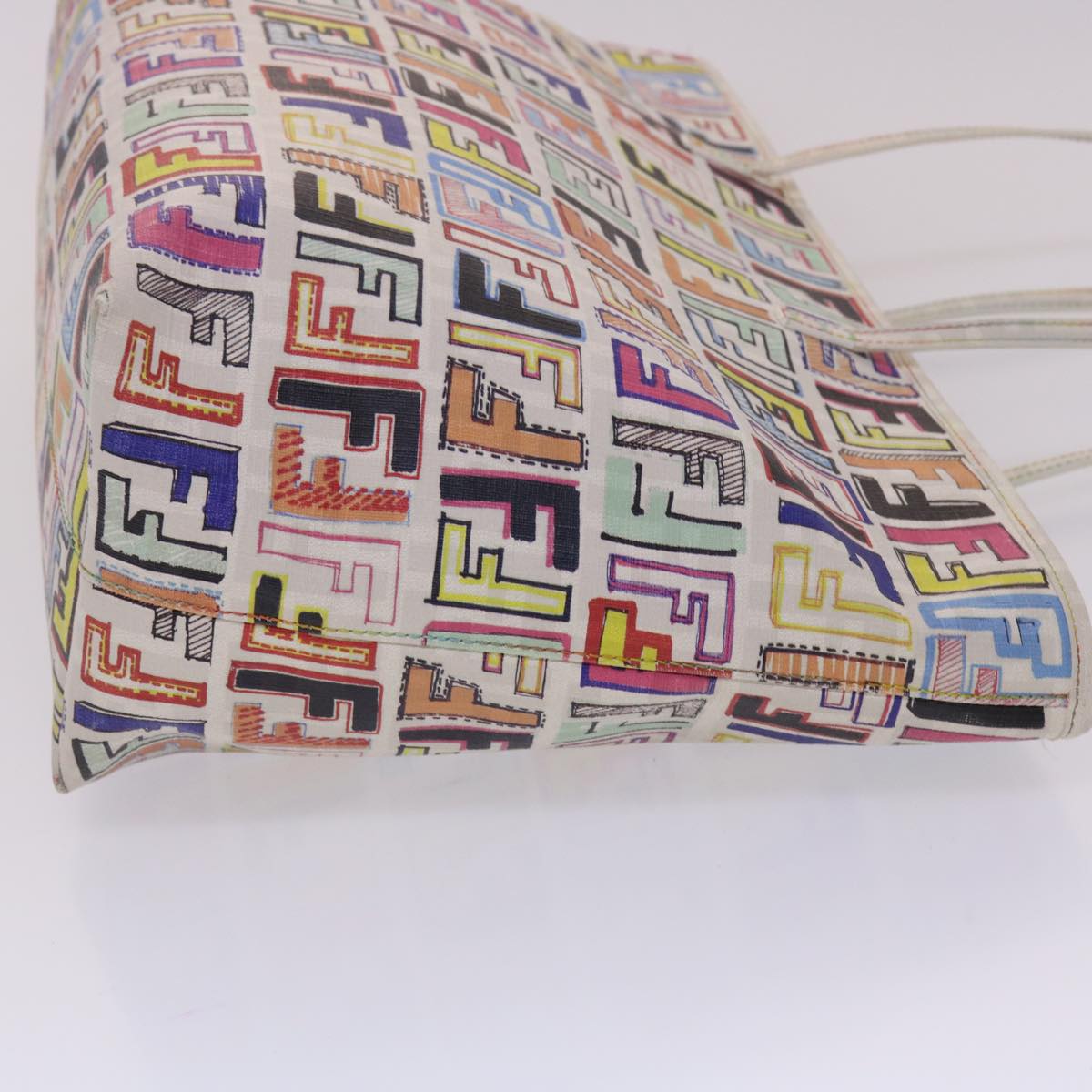 FENDI Zucca Canvas Tote Bag PVC Leather White Multicolor 47109