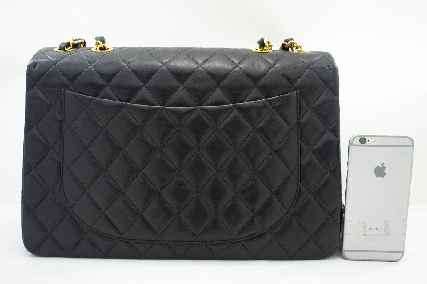 CHANEL Classic Large 13" Flap Chain Shoulder Bag Black Lambskin j63