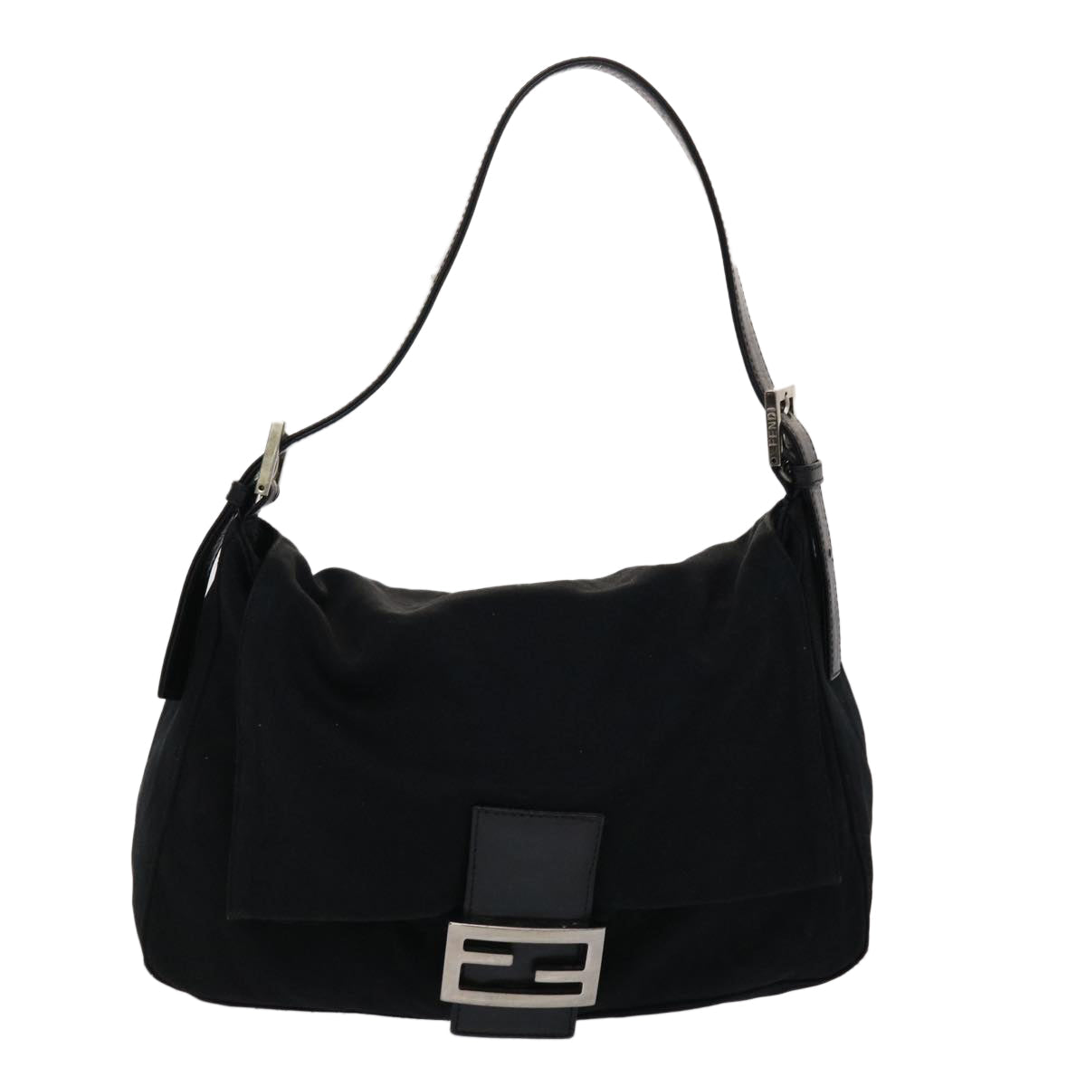 FENDI Mamma Baguette Shoulder Bag Nylon Leather Black 47383