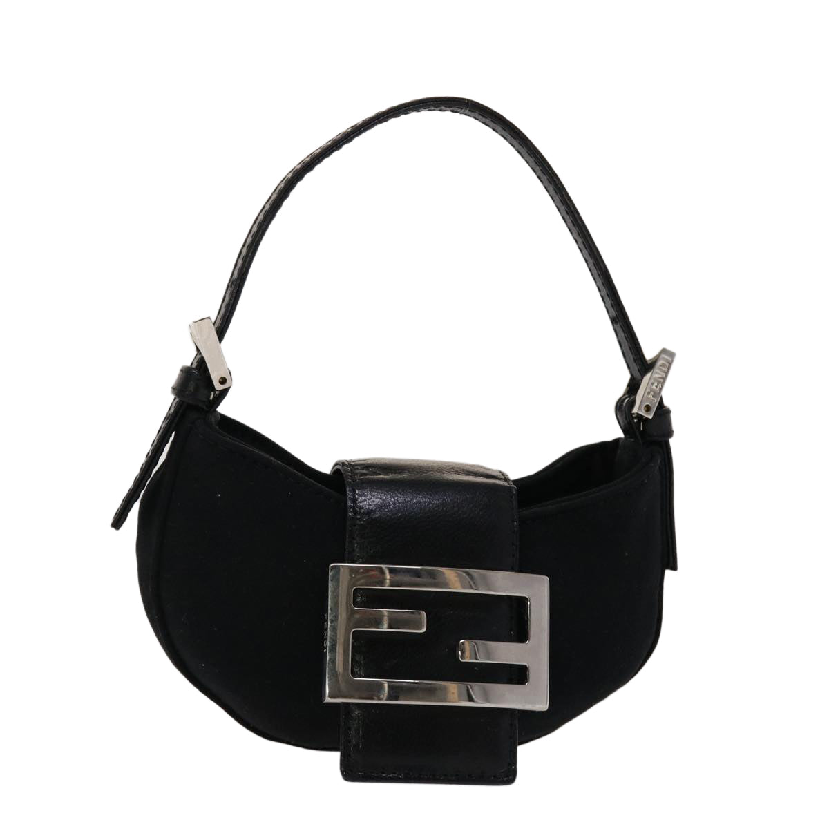 FENDI Mini Mamma Baguette Pouch Nylon Leather Black 47384