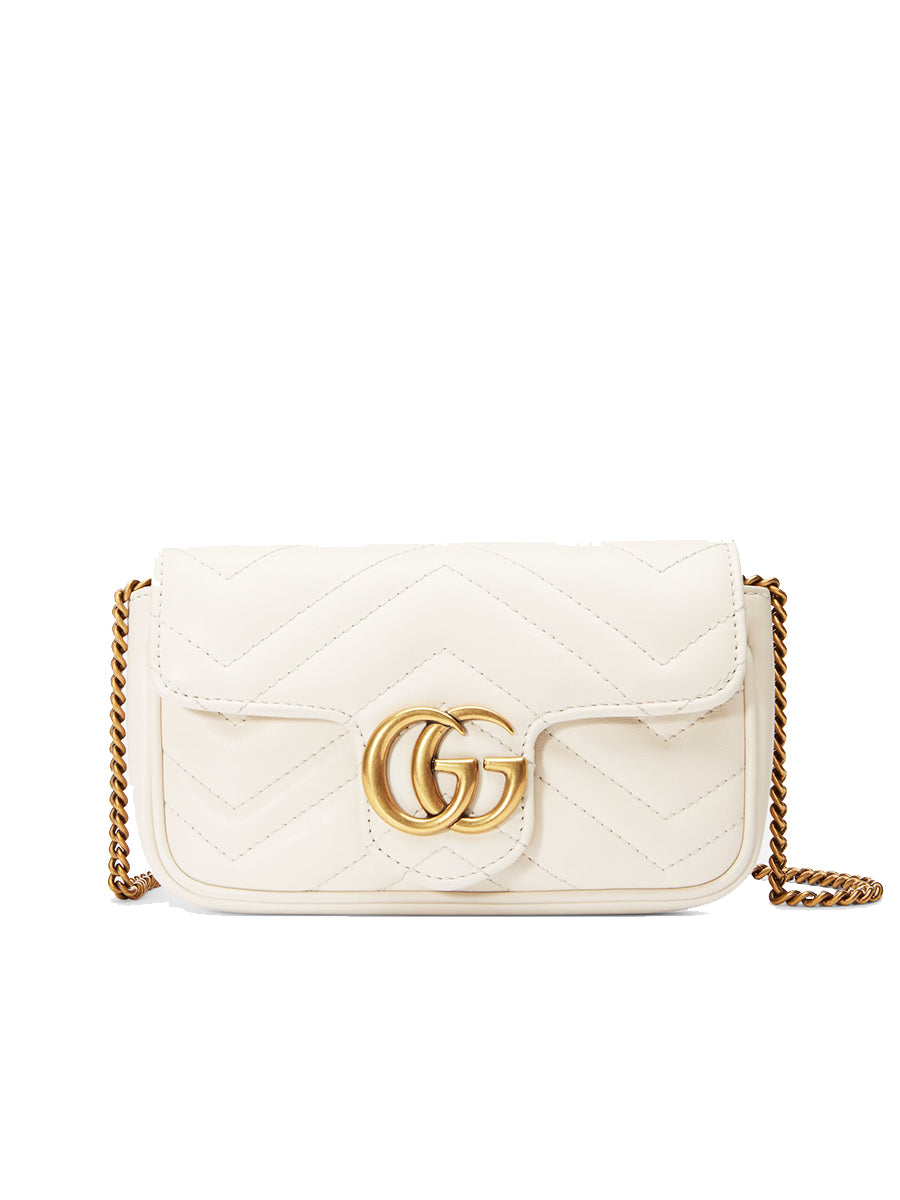 GG Marmont Super Mini MatelassÃƒÆ’Ã‚Â© White Leather Shoulder Bag