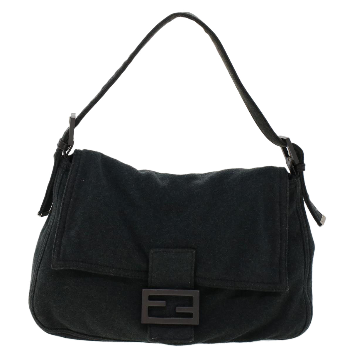 FENDI Mamma Baguette Shoulder Bag Nylon Leather Gray 2308-26325-099 47647