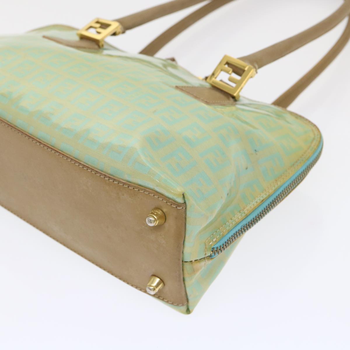FENDI Zucchino Canvas Hand Bag Enamel Light Blue 47649