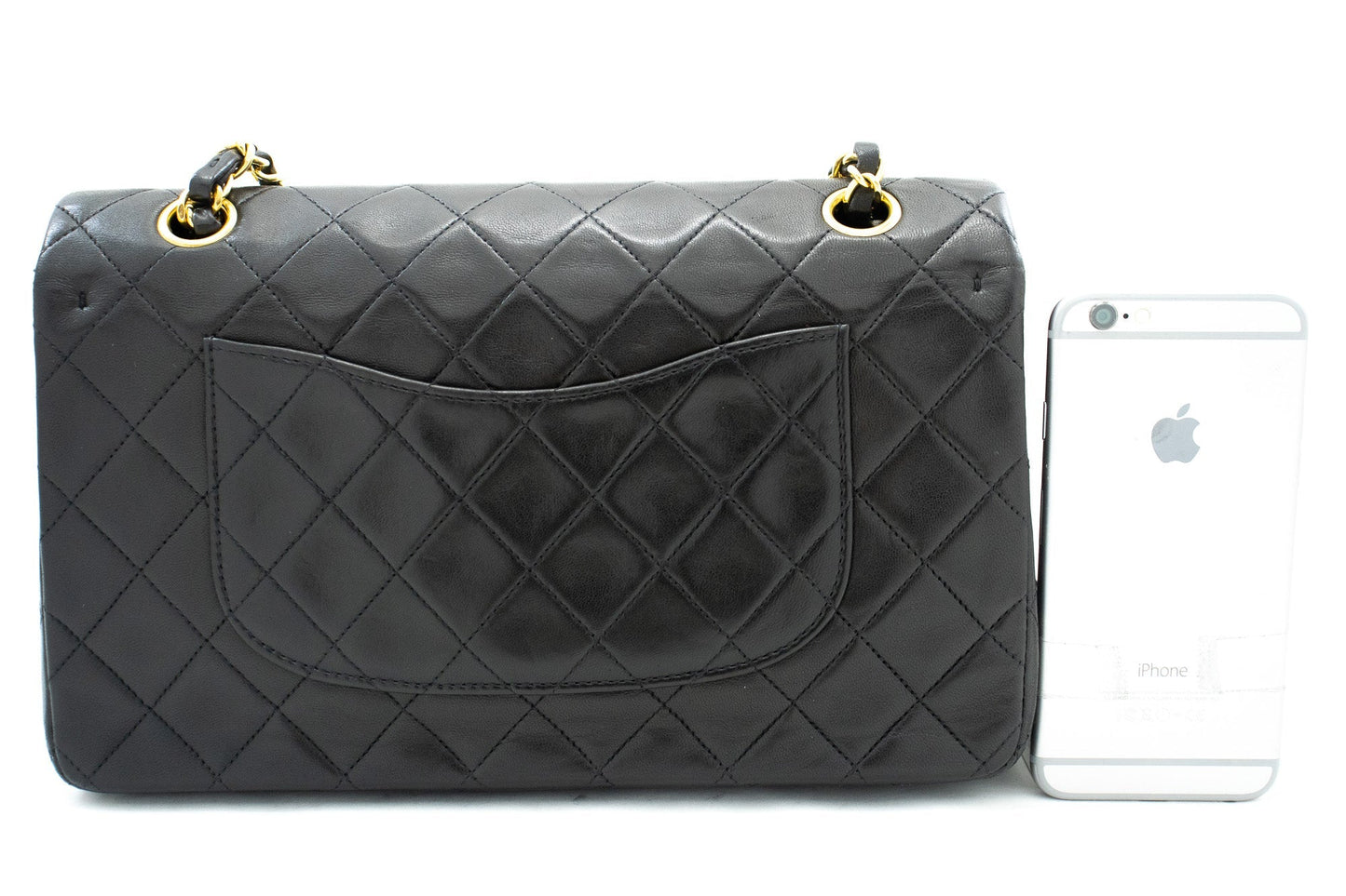 CHANEL Classic Double Flap 10" Chain Shoulder Bag Black Lambskin k04