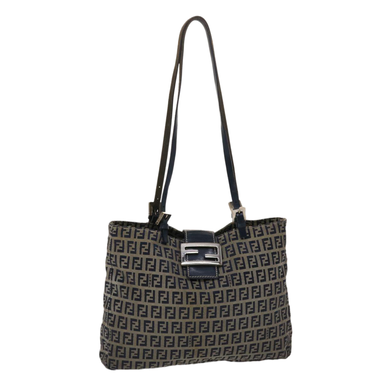 FENDI Zucchino Canvas Mamma Baguette Shoulder Bag Nylon Navy 48016