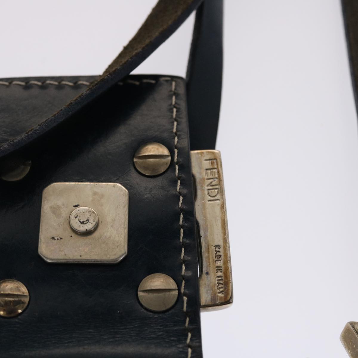 FENDI Zucchino Canvas Mamma Baguette Shoulder Bag Nylon Navy 48016