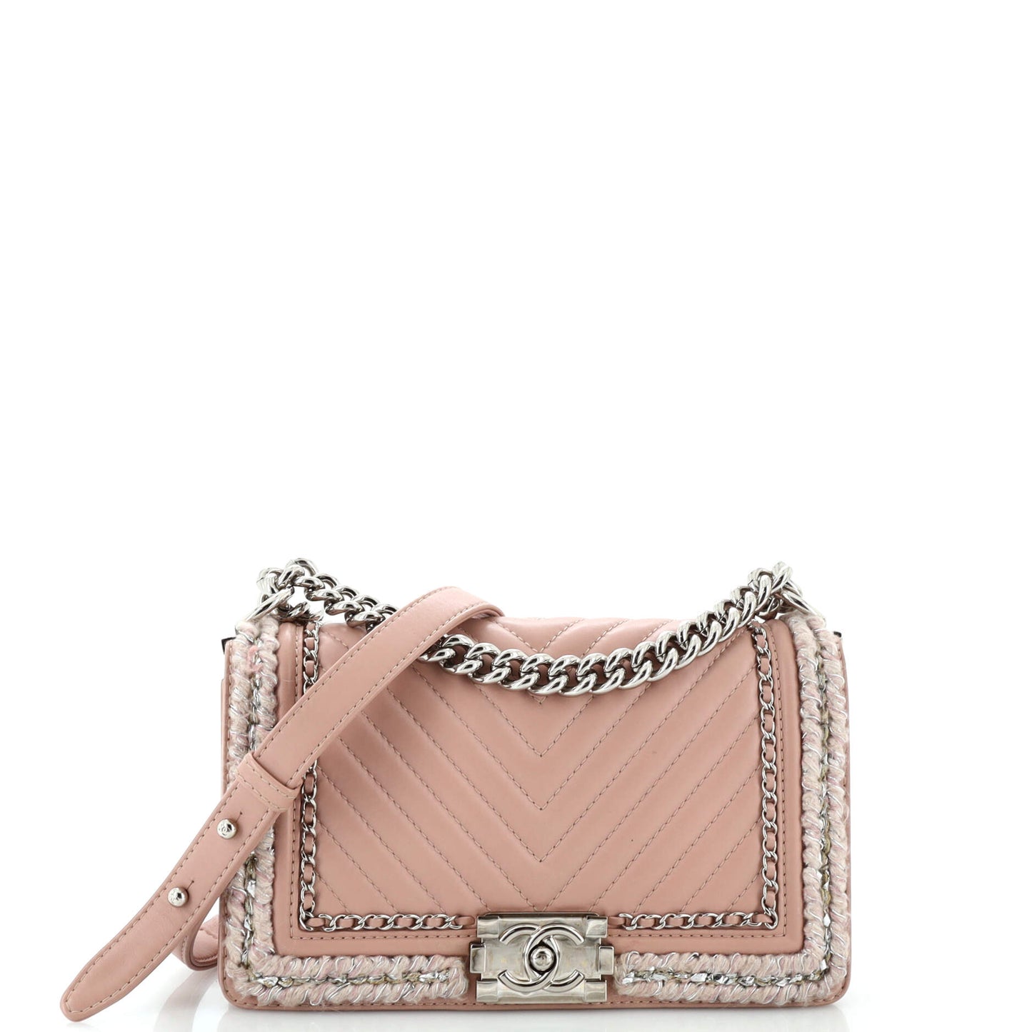 CHANEL Jacket Boy Flap Bag Quilted Lambskin with Tweed Old Medium