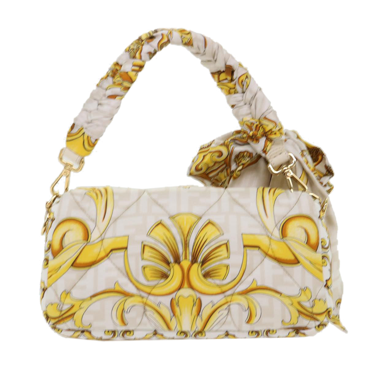 FENDI Baguette Shoulder Bag Polyester 2way White 8BR600 AK2D 48072A