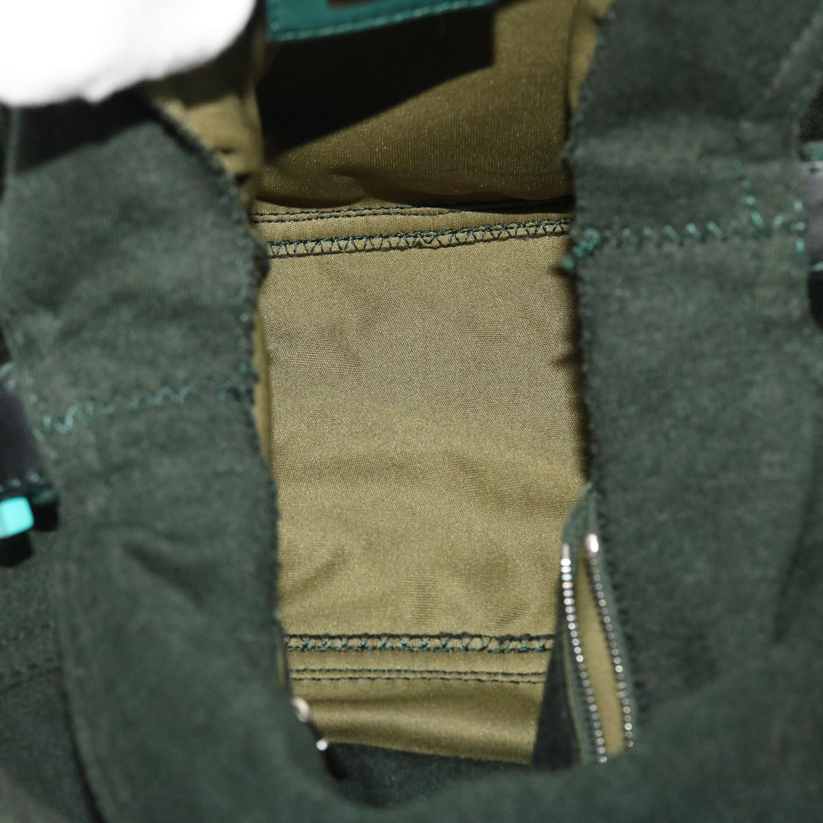 FENDI Mamma Baguette Shoulder Bag Canvas Khaki Turquoise Blue 48073