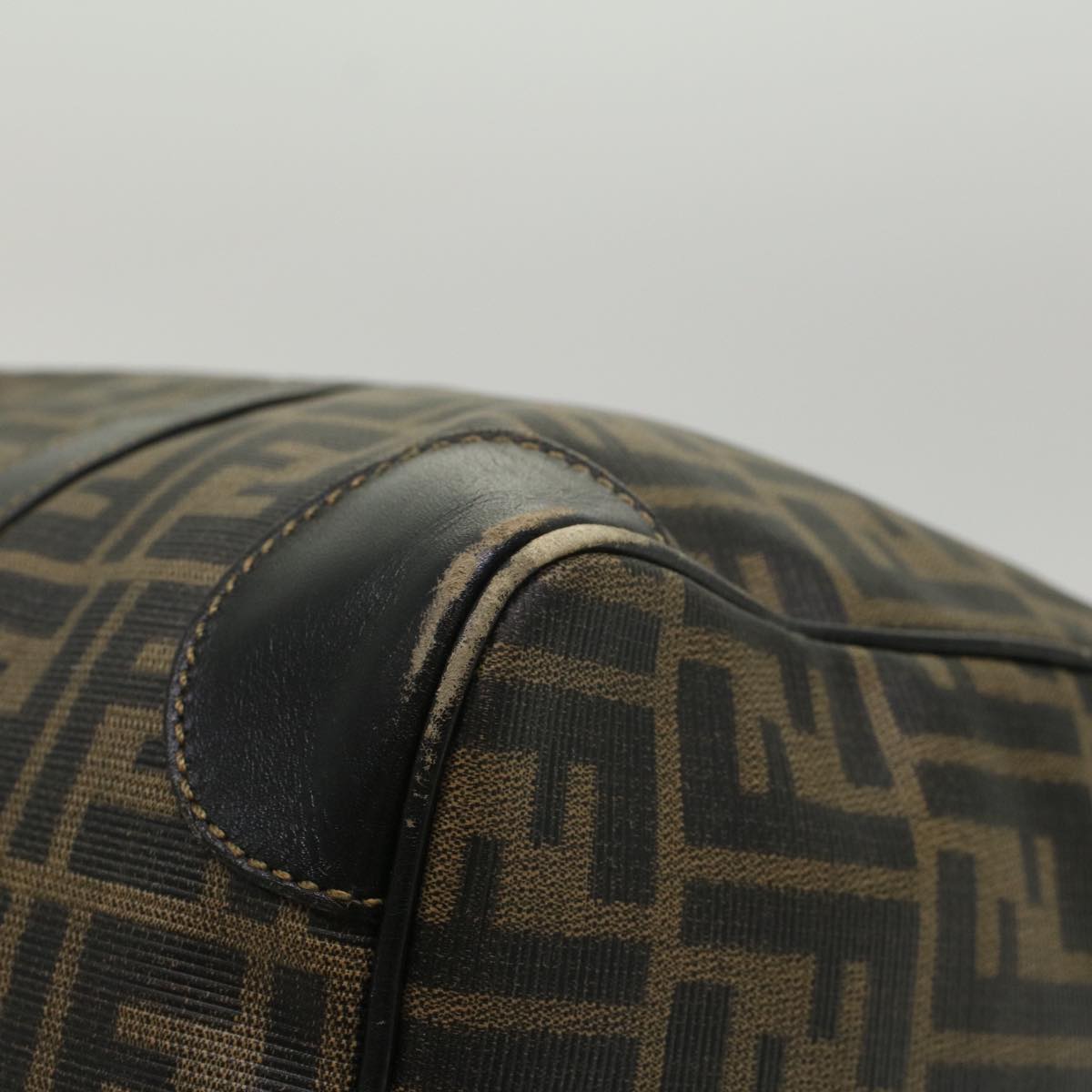 FENDI Zucca Canvas Boston Bag PVC Leather Brown Black 48144