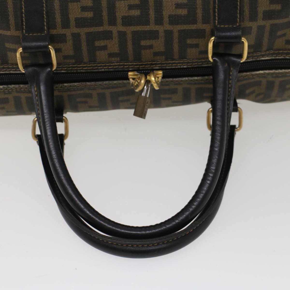 FENDI Zucca Canvas Boston Bag PVC Leather Brown Black 48144