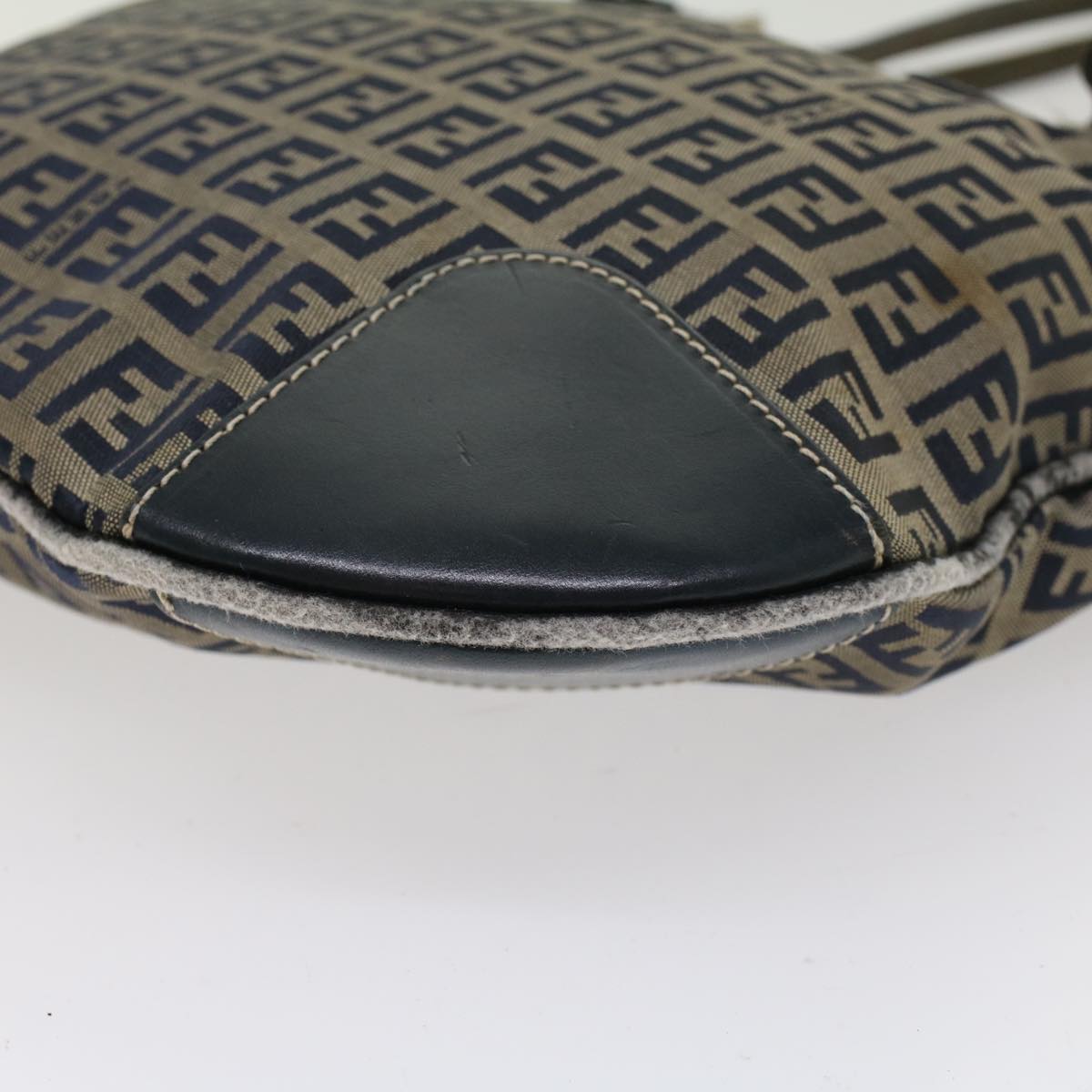 FENDI Zucchino Canvas Shoulder Bag Nylon Navy 48160
