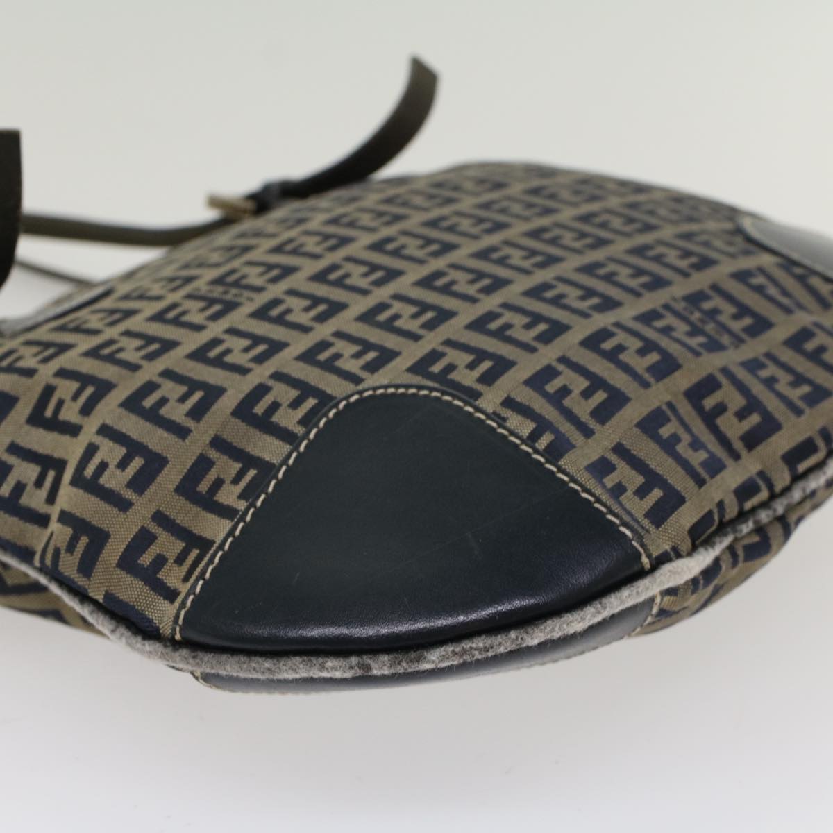 FENDI Zucchino Canvas Shoulder Bag Nylon Navy 48160