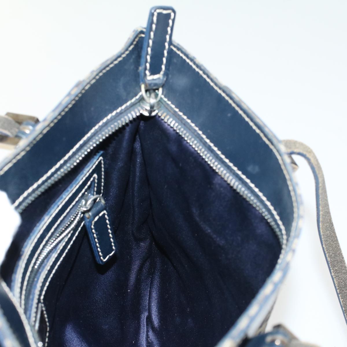 FENDI Zucchino Canvas Shoulder Bag Nylon Navy 48160