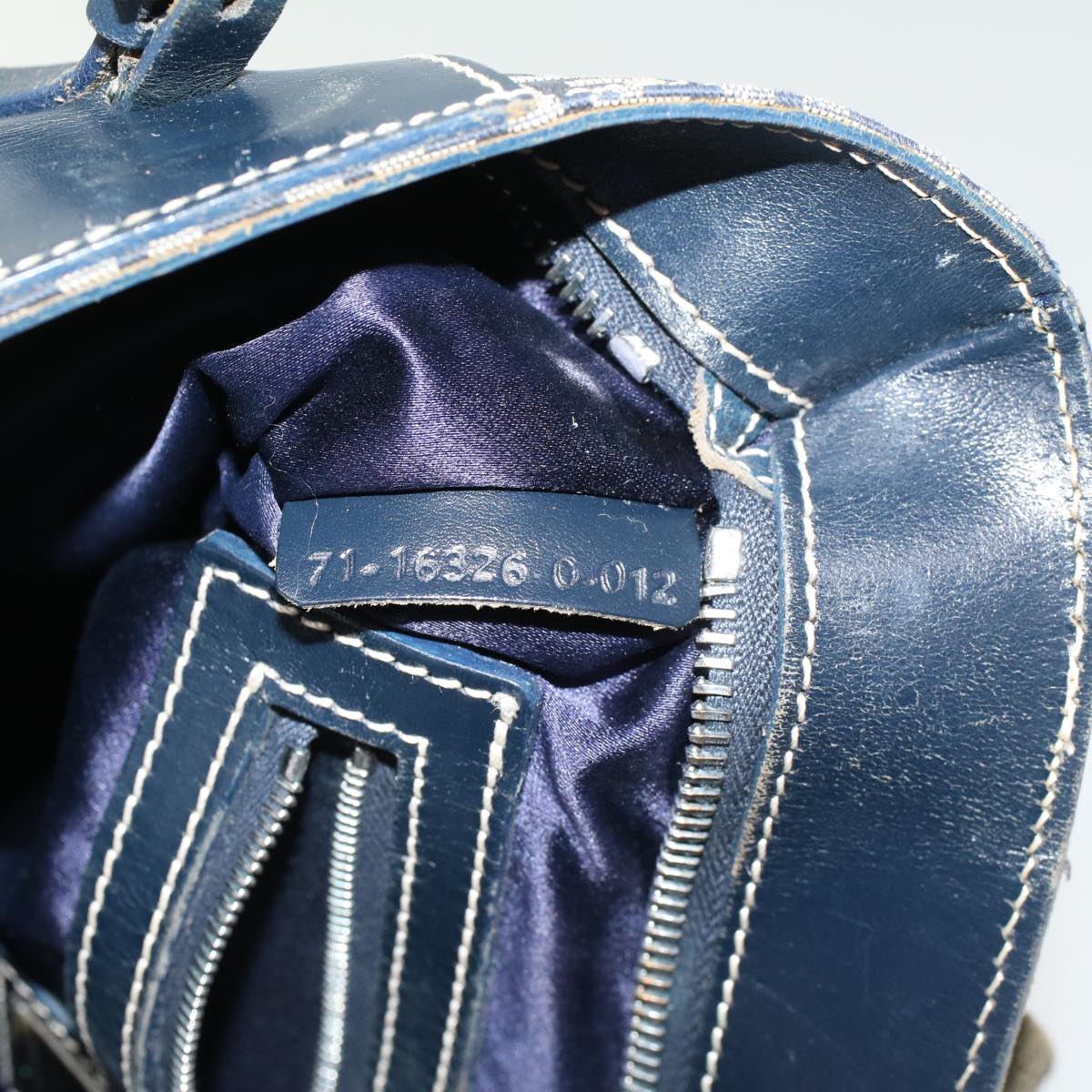 FENDI Zucchino Canvas Shoulder Bag Nylon Navy 48160