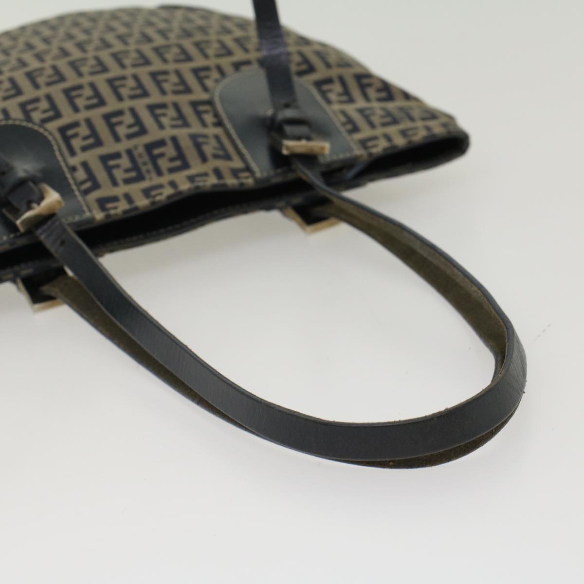 FENDI Zucchino Canvas Shoulder Bag Nylon Navy 48160