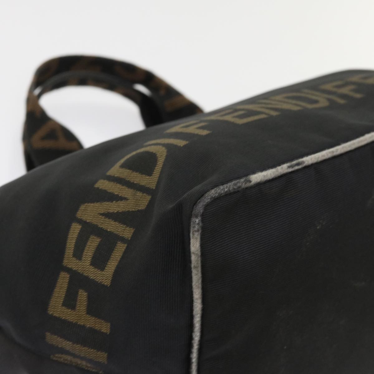 FENDI Hand Bag Nylon Black Brown 48222