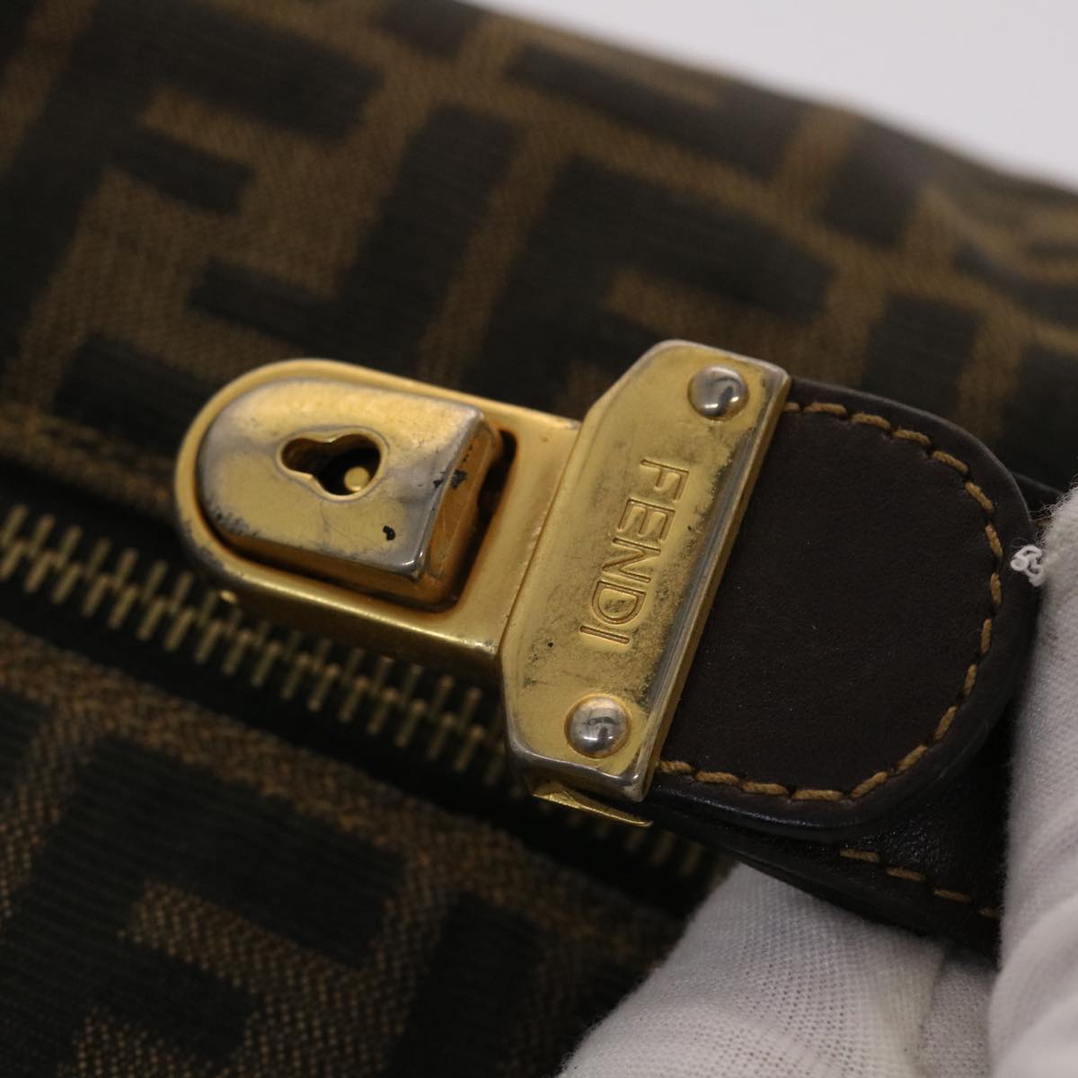 FENDI Zucca Canvas Hand Bag Nylon Brown Black 48233