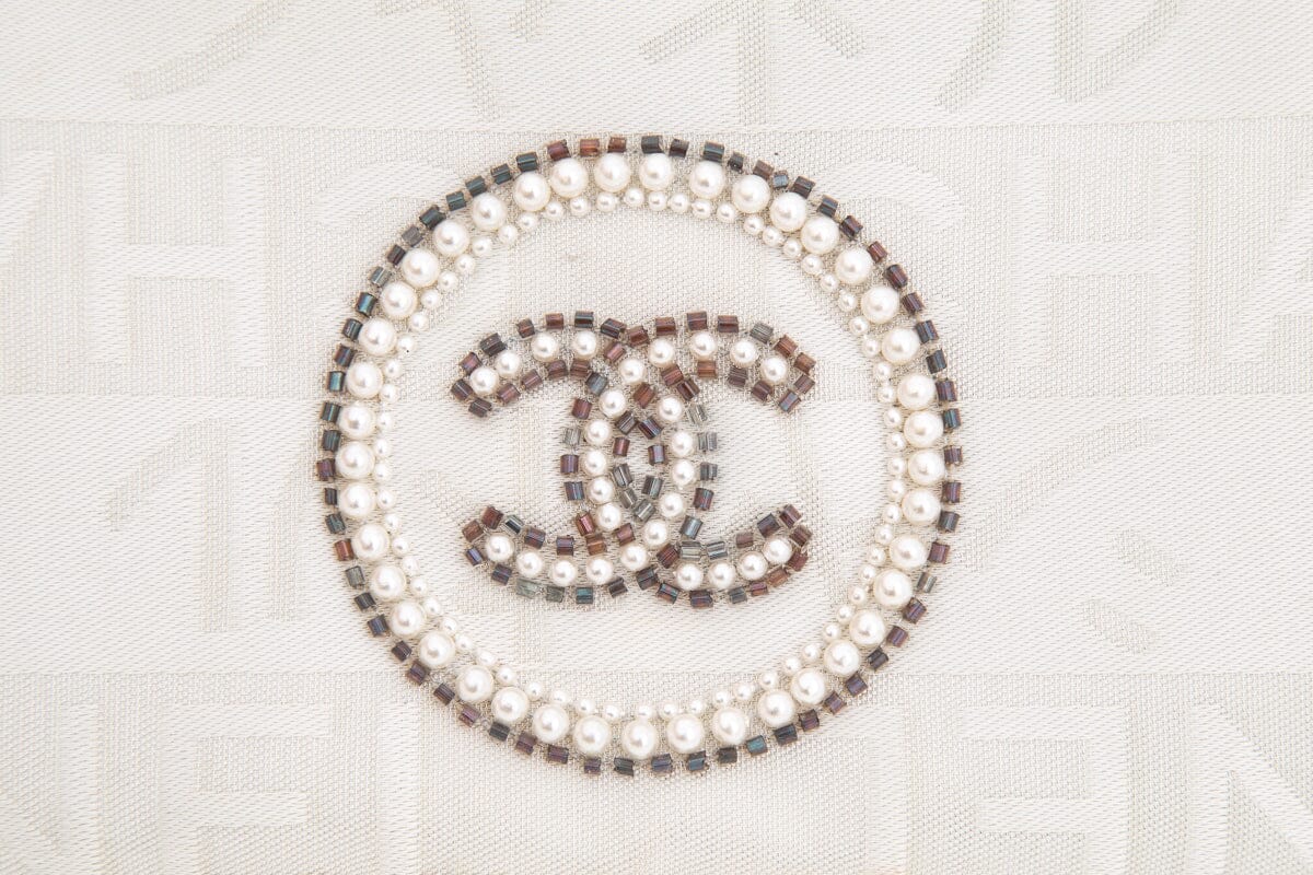 Chanel Vintage White and Silver Ginza Limited Pearl Coco Mark Pouch