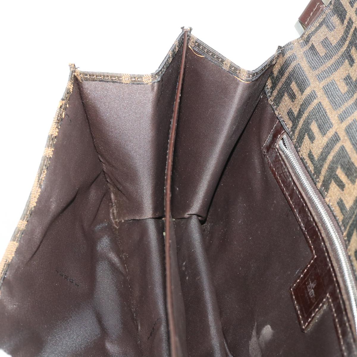 FENDI Zucca Canvas Mamma Baguette Shoulder Bag Leather Black Brown 48262