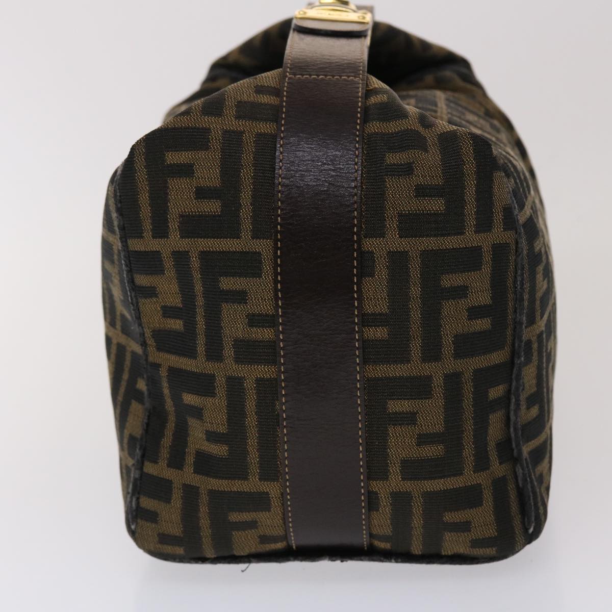 FENDI Zucca Canvas Hand Bag Leather Black Brown 48281
