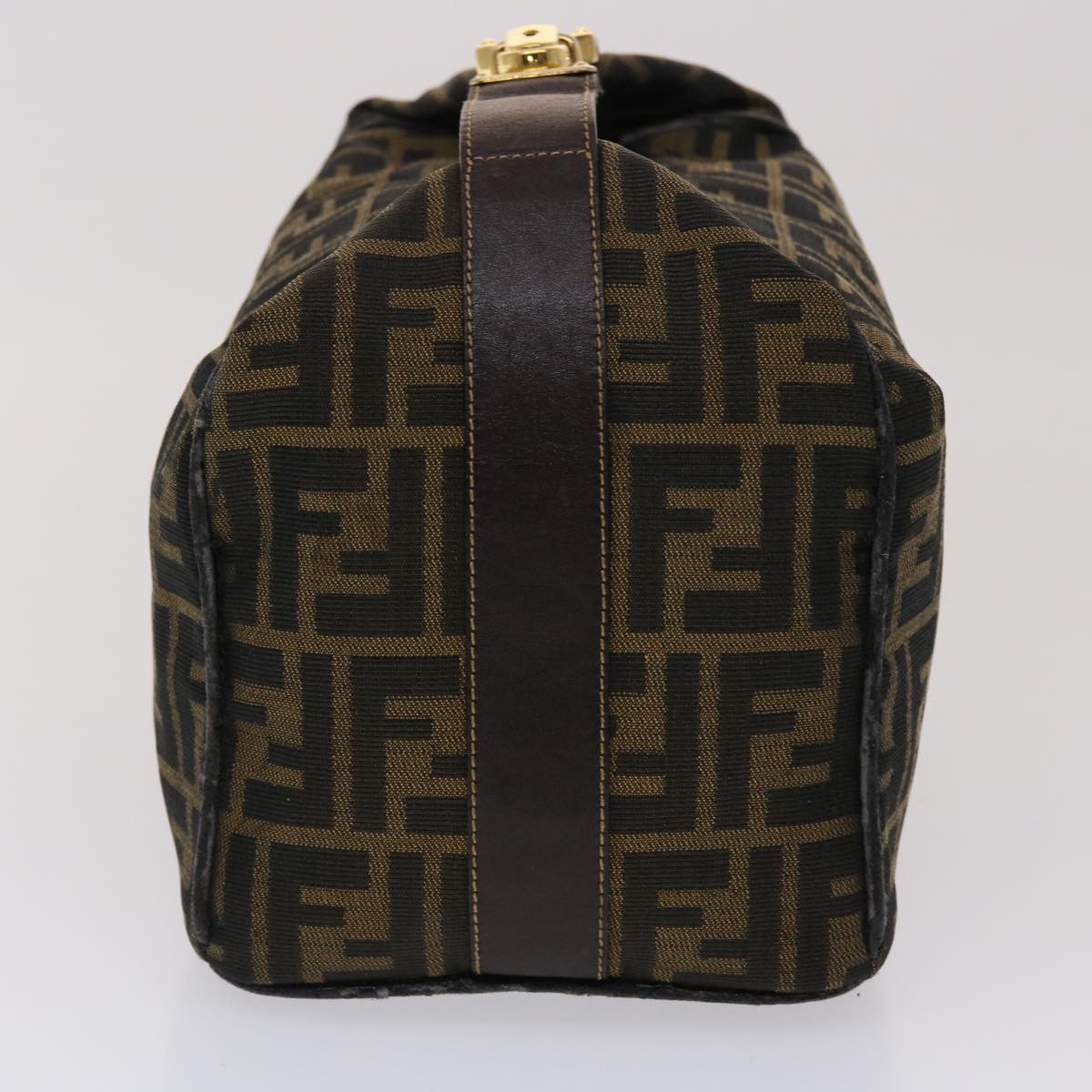 FENDI Zucca Canvas Hand Bag Leather Black Brown 48281