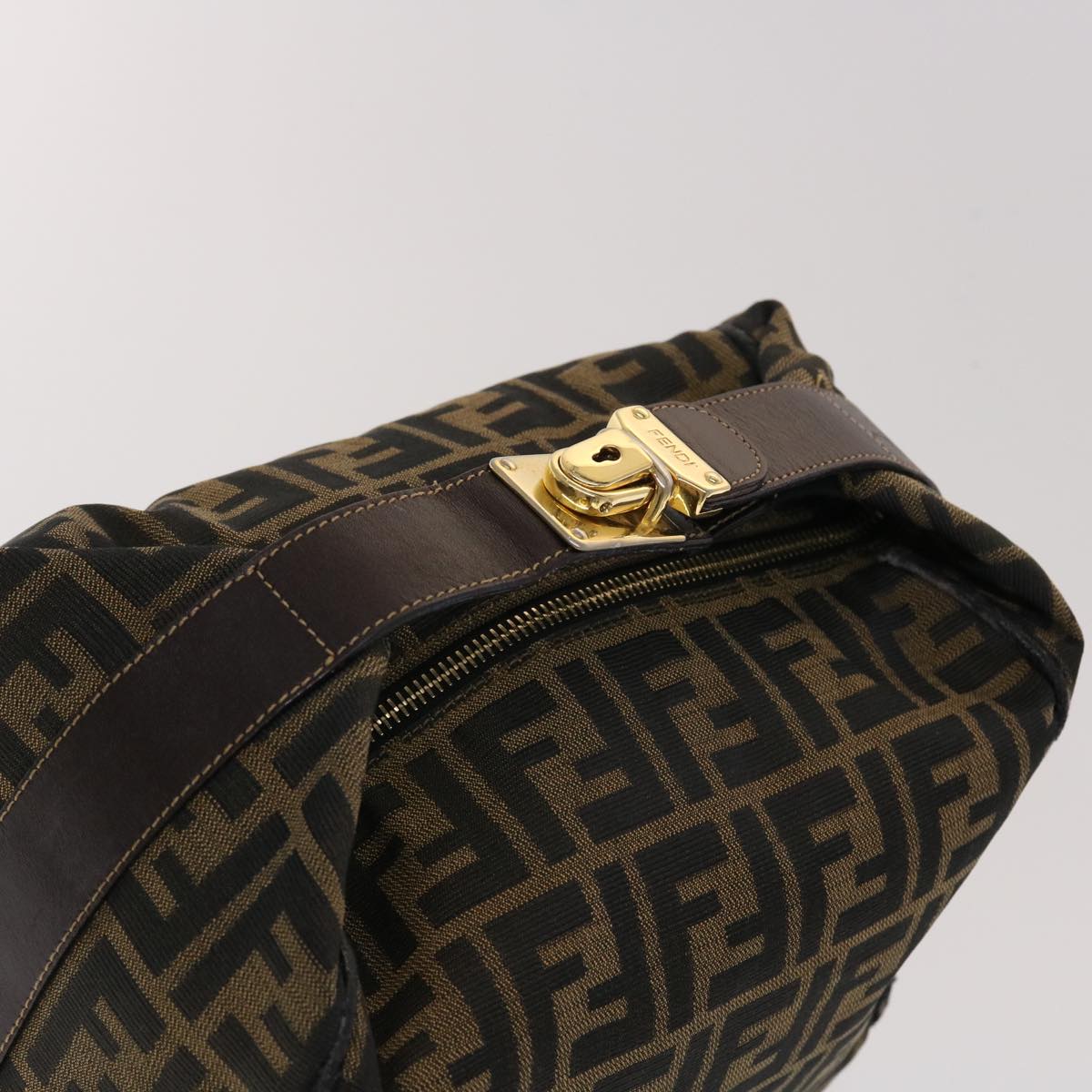 FENDI Zucca Canvas Hand Bag Leather Black Brown 48281