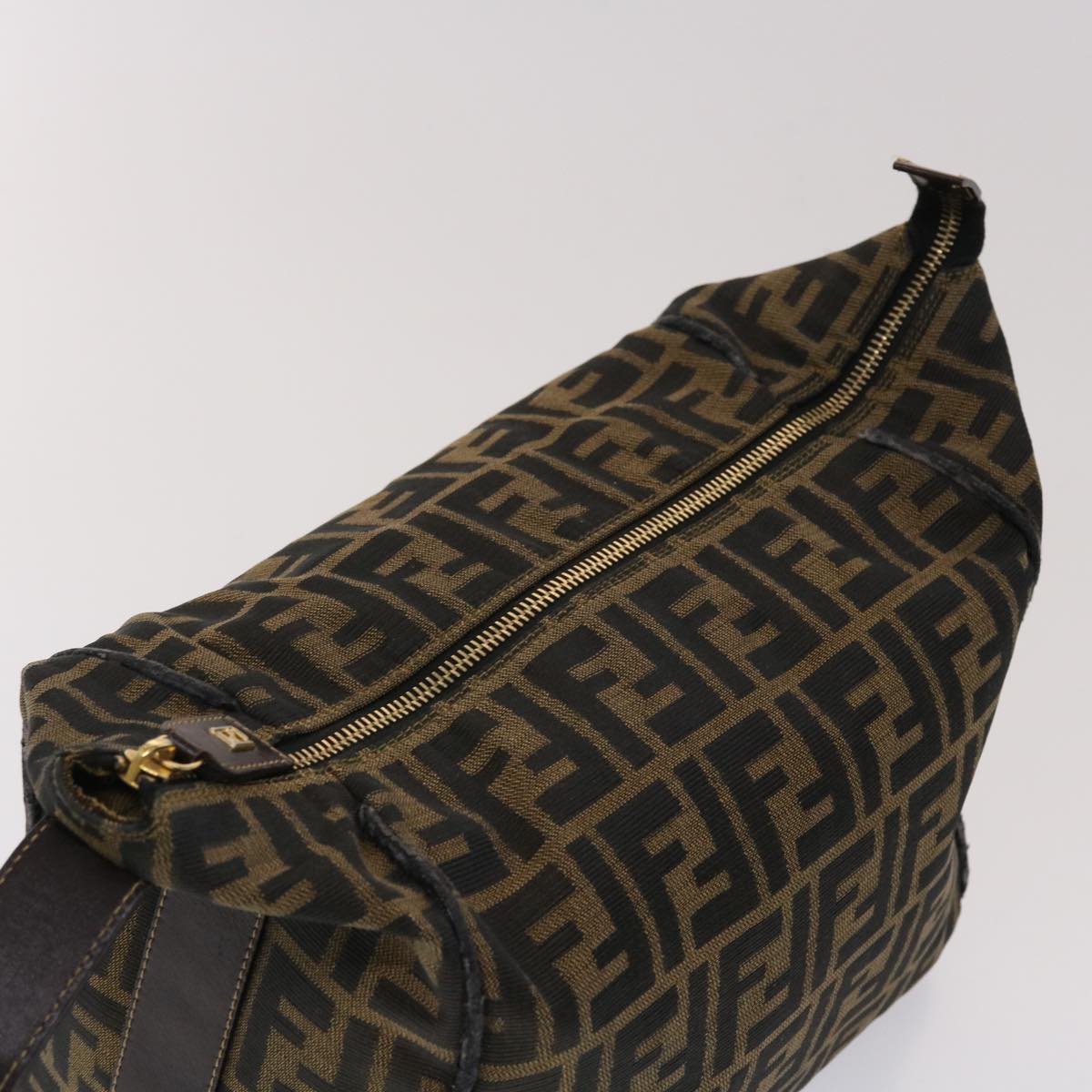 FENDI Zucca Canvas Hand Bag Leather Black Brown 48281