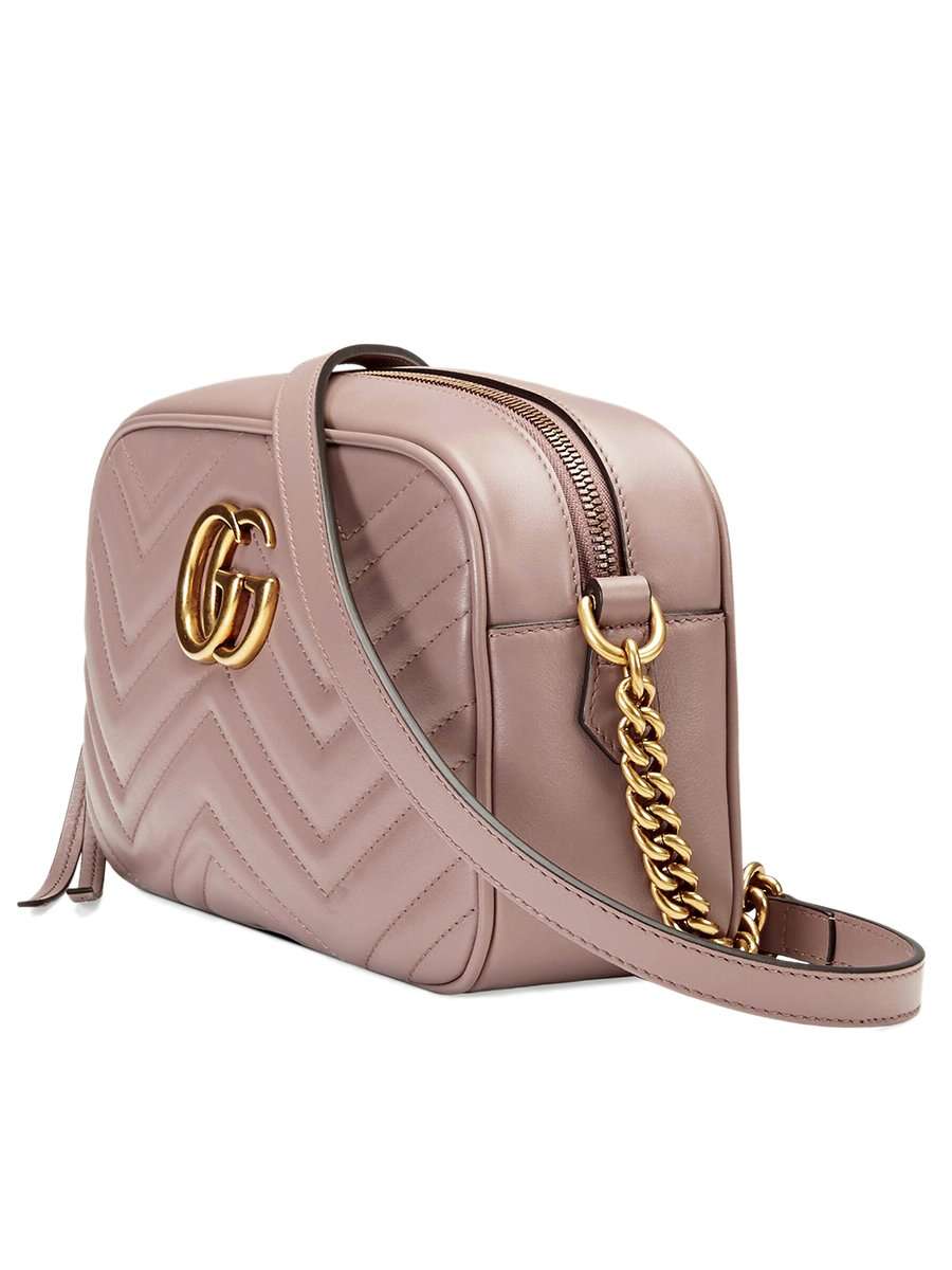 GG Marmont Small MatelassÃƒÆ’Ã‚Â© Zipped Dusty Pink Shoulder Bag