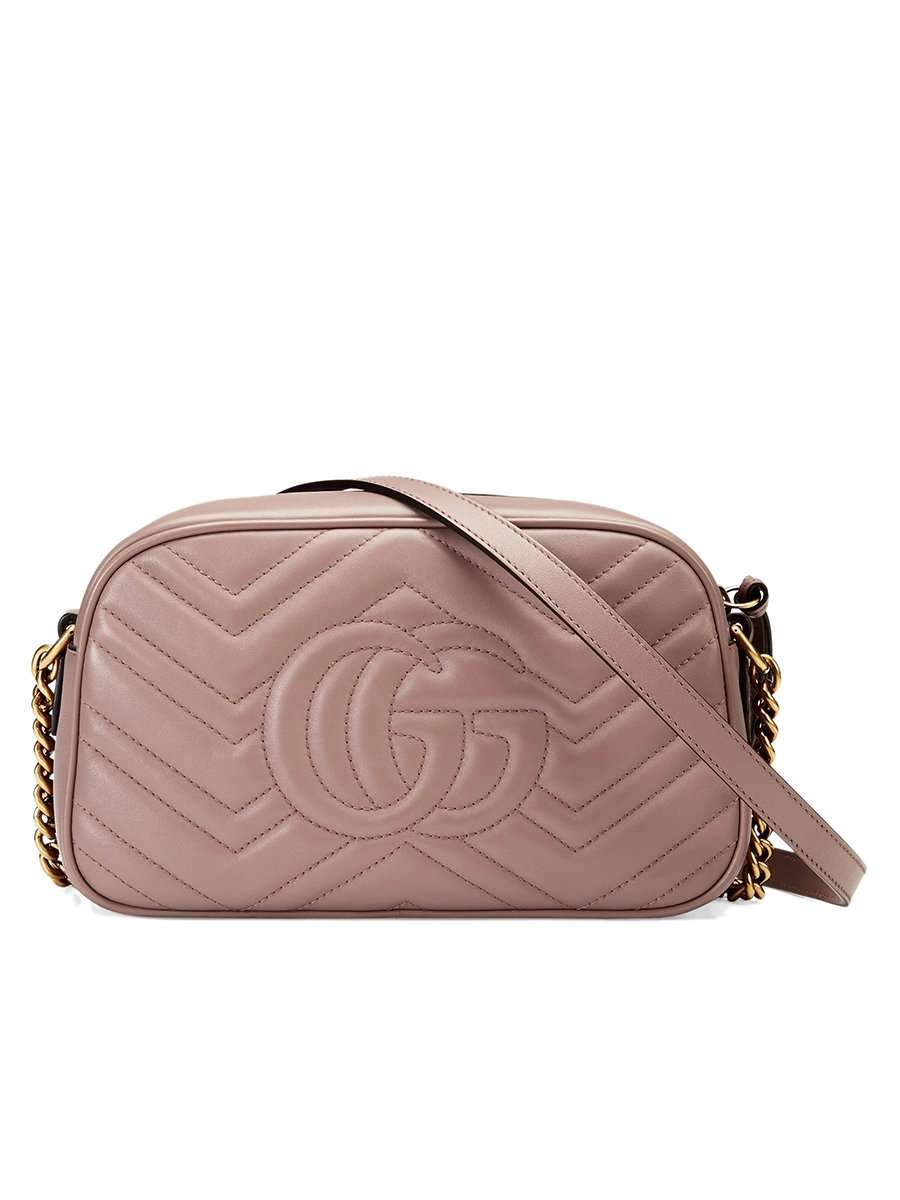 GG Marmont Small MatelassÃƒÆ’Ã‚Â© Zipped Dusty Pink Shoulder Bag