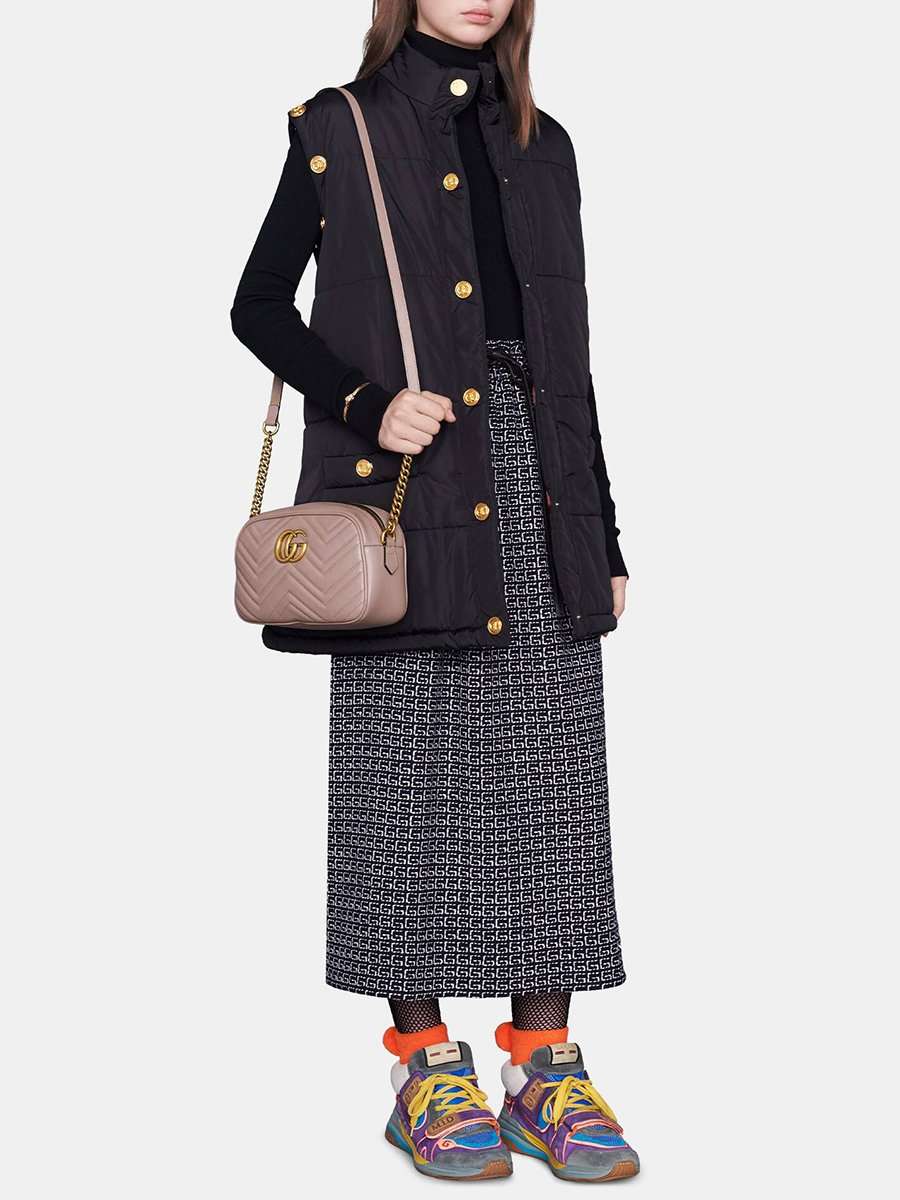 GG Marmont Small MatelassÃƒÆ’Ã‚Â© Zipped Dusty Pink Shoulder Bag