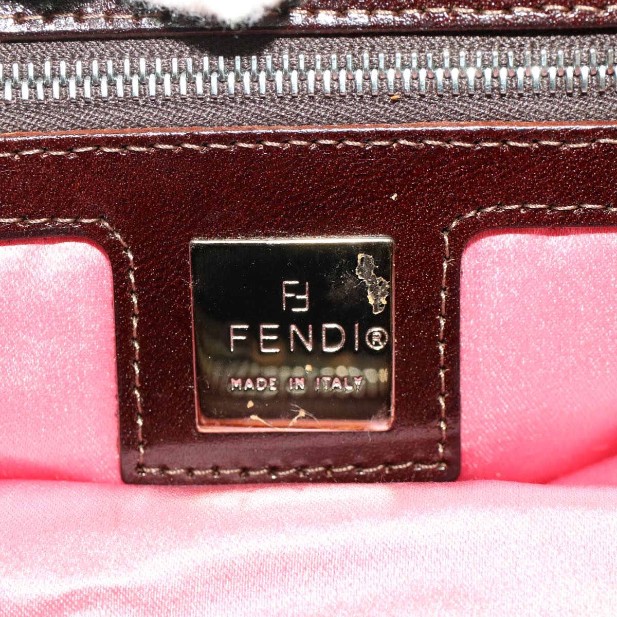 FENDI Zucca Canvas Flower Mamma Baguette Shoulder Bag Nylon Brown 48605