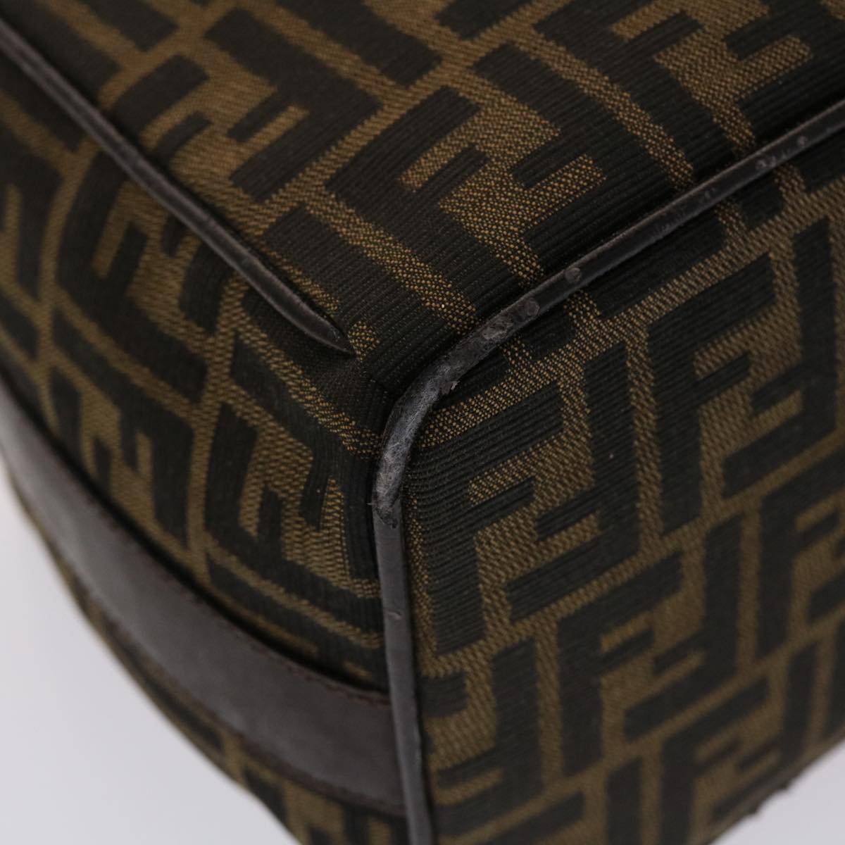 FENDI Zucca Canvas Pouch Leather Black Brown 2111 26348.098 48685