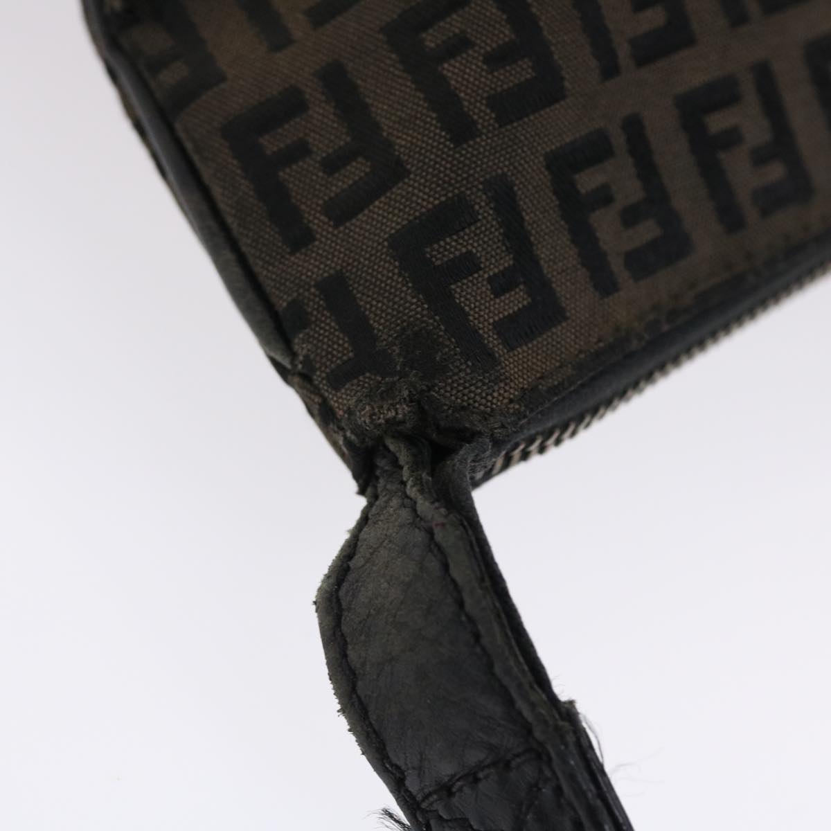 FENDI Zucchino Canvas Chain Shoulder Bag Black 49106