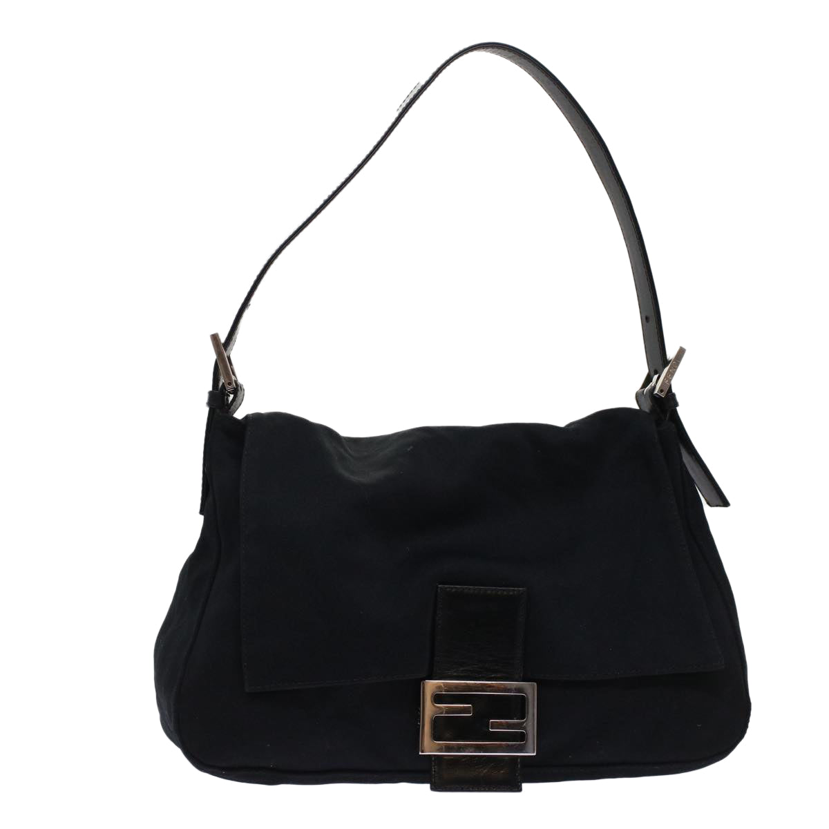 FENDI Mamma Baguette Shoulder Bag Nylon Leather Black 49109
