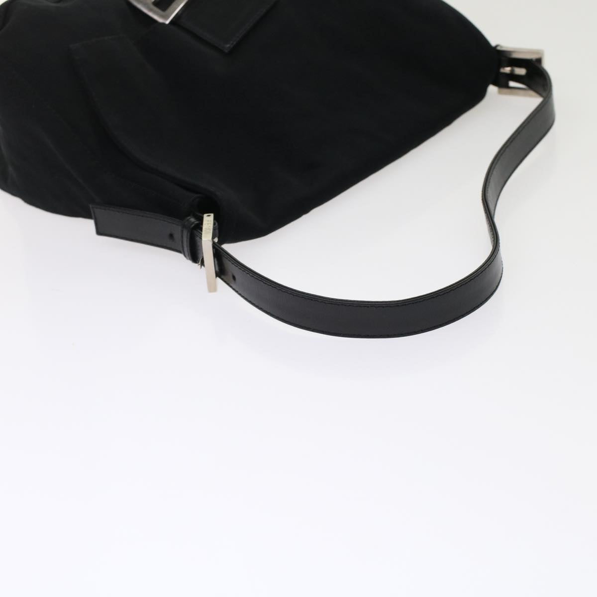 FENDI Mamma Baguette Shoulder Bag Nylon Leather Black 49109
