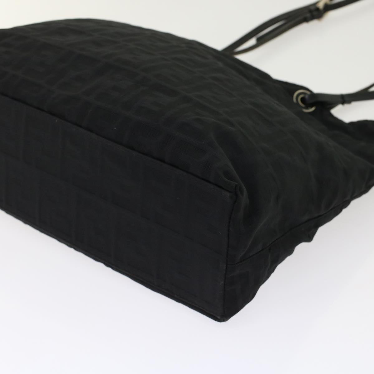 FENDI Zucchino Canvas Shoulder Bag Nylon Leather Black 49110