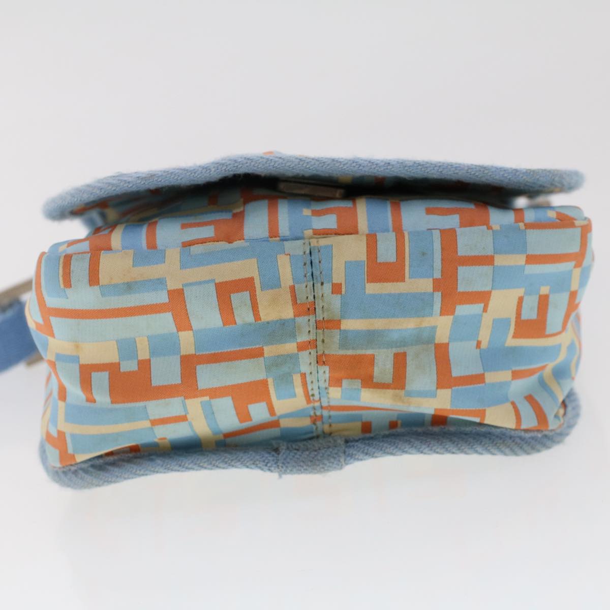 FENDI Zucca Canvas Shoulder Bag Nylon White Light Blue Orange 49111