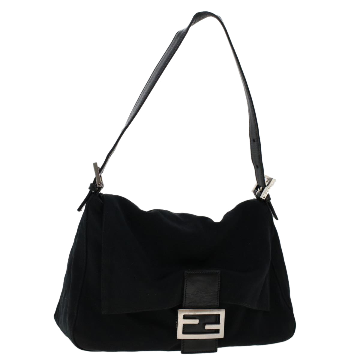 FENDI Mamma Baguette Shoulder Bag Nylon Black 49277