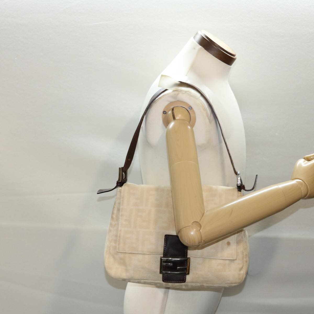 FENDI Zucca Canvas Mamma Baguette Shoulder Bag Canvas Beige Brown 49280
