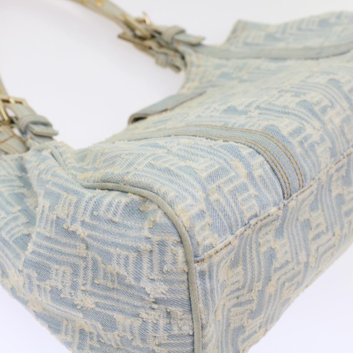 FENDI Zucca Canvas Mamma Baguette Shoulder Bag Denim Blue 49281