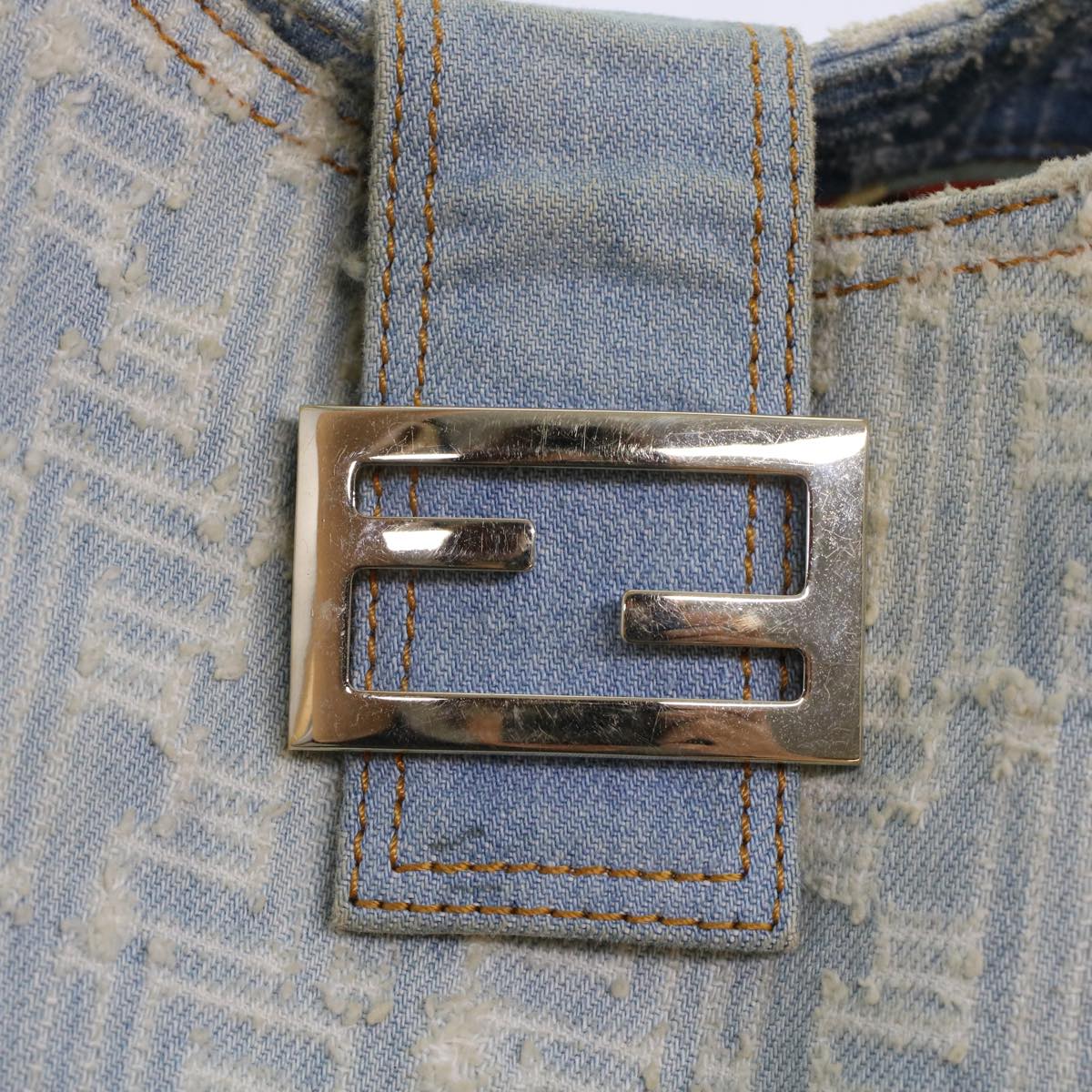 FENDI Zucca Canvas Mamma Baguette Shoulder Bag Denim Blue 49281