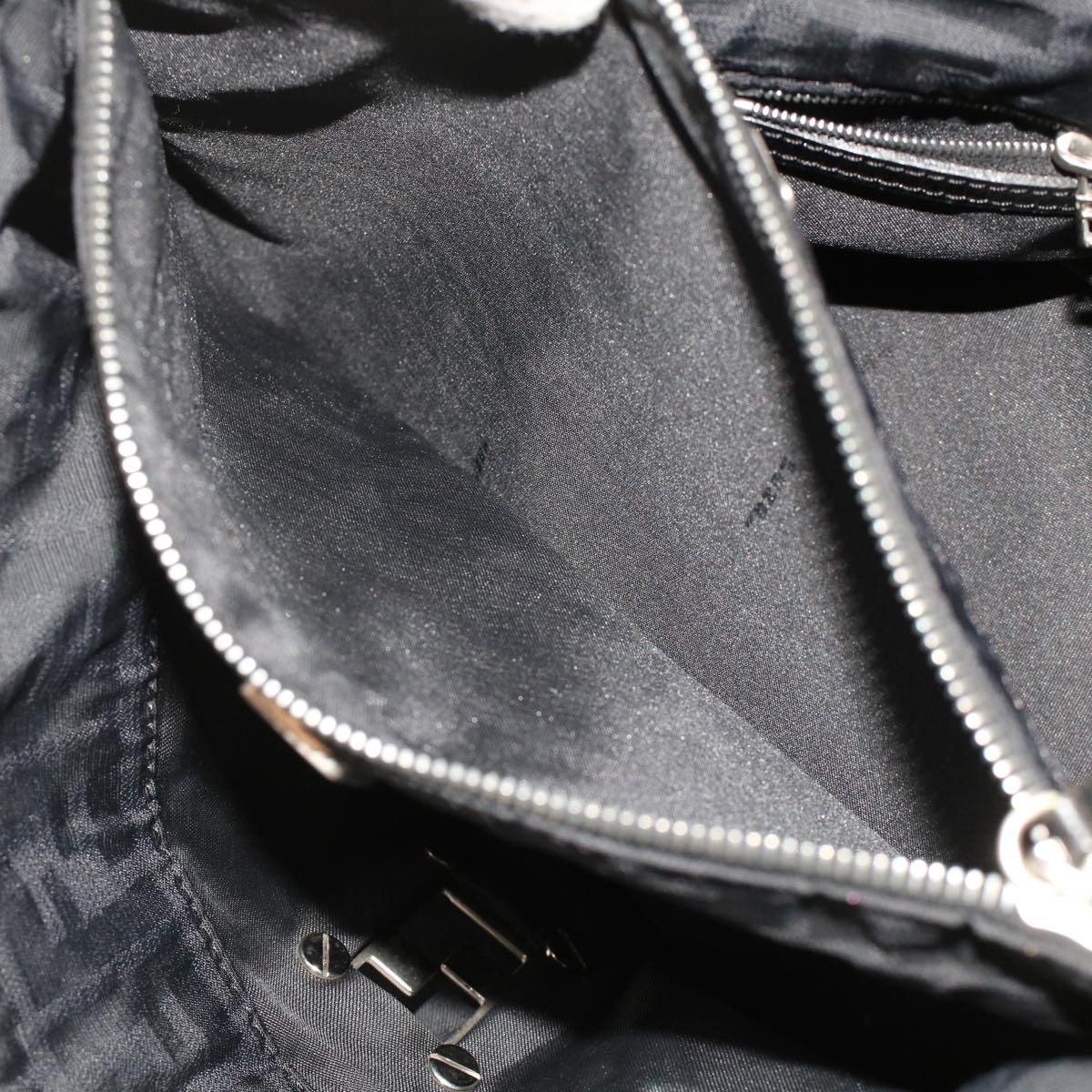 FENDI Zucca Canvas Shoulder Bag Nylon Leather Black 49326