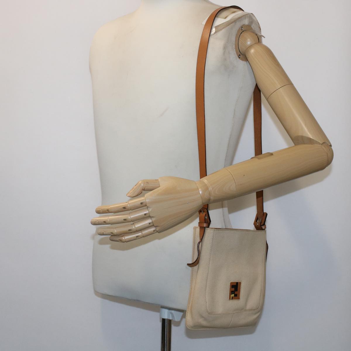 FENDI Shoulder Bag Canvas Beige 49413