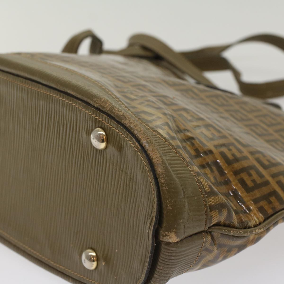 FENDI Zucchino Canvas Shoulder Bag Brown 49490